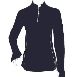 Jersey Dama Azul Marino UPF50+ Tallas CH, M. G, XL. Es un Jersey con cobertura extra larga en nuca y laterales del cuello. Además, cuenta con una abertura en el dedo pulgar para proteger puño, nudillos y gran parte de los dedos.